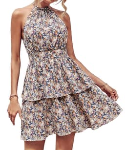 image-Summer Printed Halter Dress Fashion Boho Backless Ruffled A-Line Beach Dresses For Womens Clothing