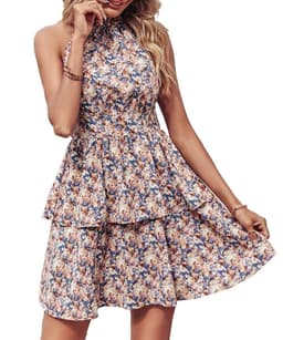 image-Summer Printed Halter Dress Fashion Boho Backless Ruffled A-Line Beach Dresses For Womens Clothing