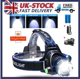 image-T6 Headlamp Rechargeable 350000LM LED Zoom Headlight Head Torch USB Line New UK