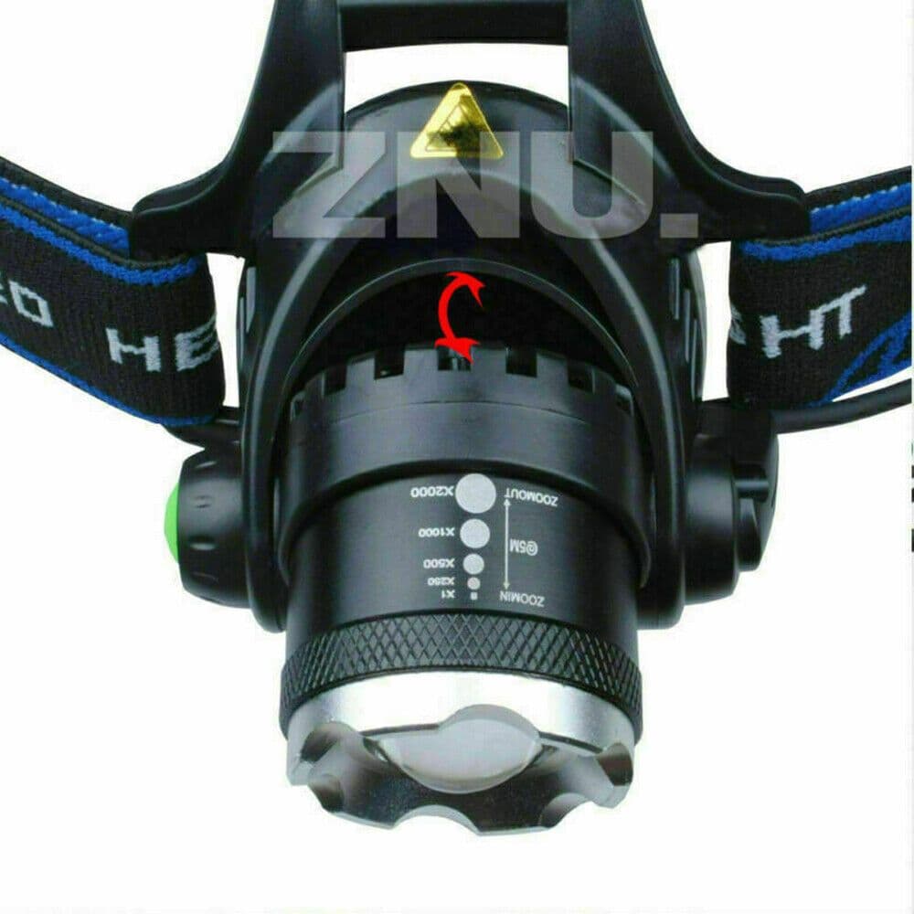 image-T6 Headlamp Rechargeable 350000LM LED Zoom Headlight Head Torch USB Line New UK