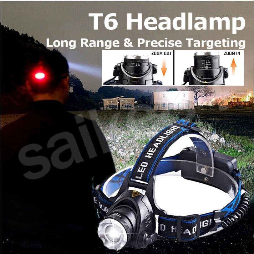 image-T6 Headlamp Rechargeable 350000LM LED Zoom Headlight Head Torch USB Line New UK