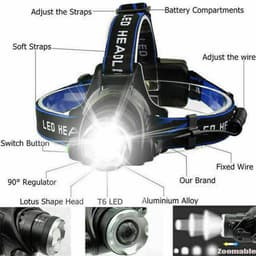 image-T6 Headlamp Rechargeable 350000LM LED Zoom Headlight Head Torch USB Line New UK