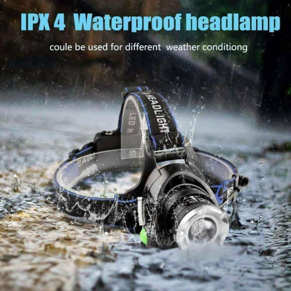 image-T6 Headlamp Rechargeable 350000LM LED Zoom Headlight Head Torch USB Line New UK