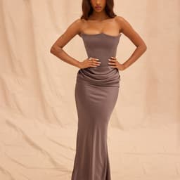 image-Fishbone Bandeau Slim-fit Backless Autumn And Winter Velvet Dress Black Evening Gown
