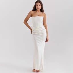image-Fishbone Bandeau Slim-fit Backless Autumn And Winter Velvet Dress Black Evening Gown