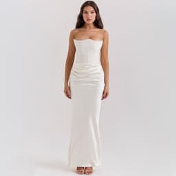 image-Fishbone Bandeau Slim-fit Backless Autumn And Winter Velvet Dress Black Evening Gown