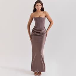 image-Fishbone Bandeau Slim-fit Backless Autumn And Winter Velvet Dress Black Evening Gown