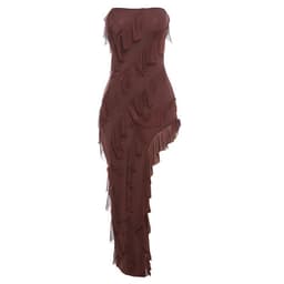 image-2024 Summer Trend Skinny Women's Fashion Tube Top Backless Split Tassel Dress Birthday Party Clubwear