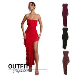 image-2024 Summer Trend Skinny Women's Fashion Tube Top Backless Split Tassel Dress Birthday Party Clubwear