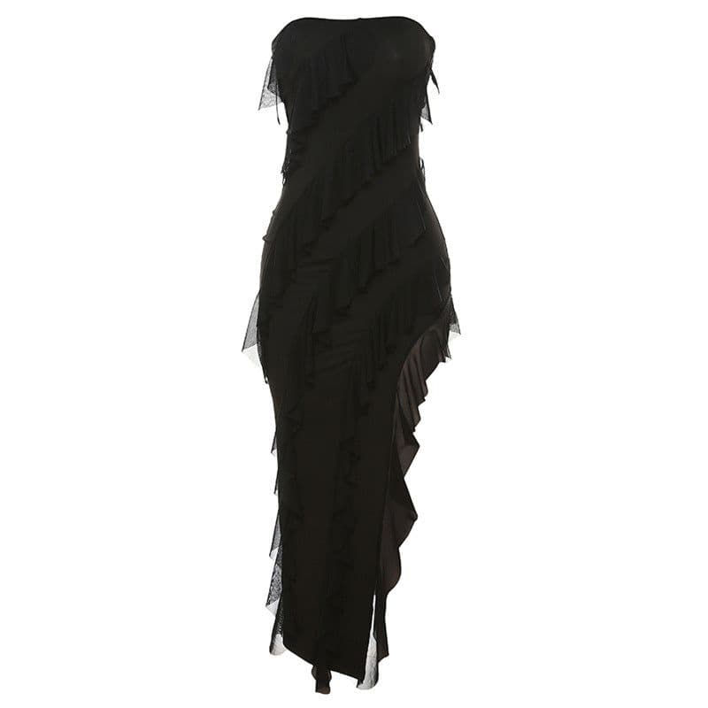 image-2024 Summer Trend Skinny Women's Fashion Tube Top Backless Split Tassel Dress Birthday Party Clubwear