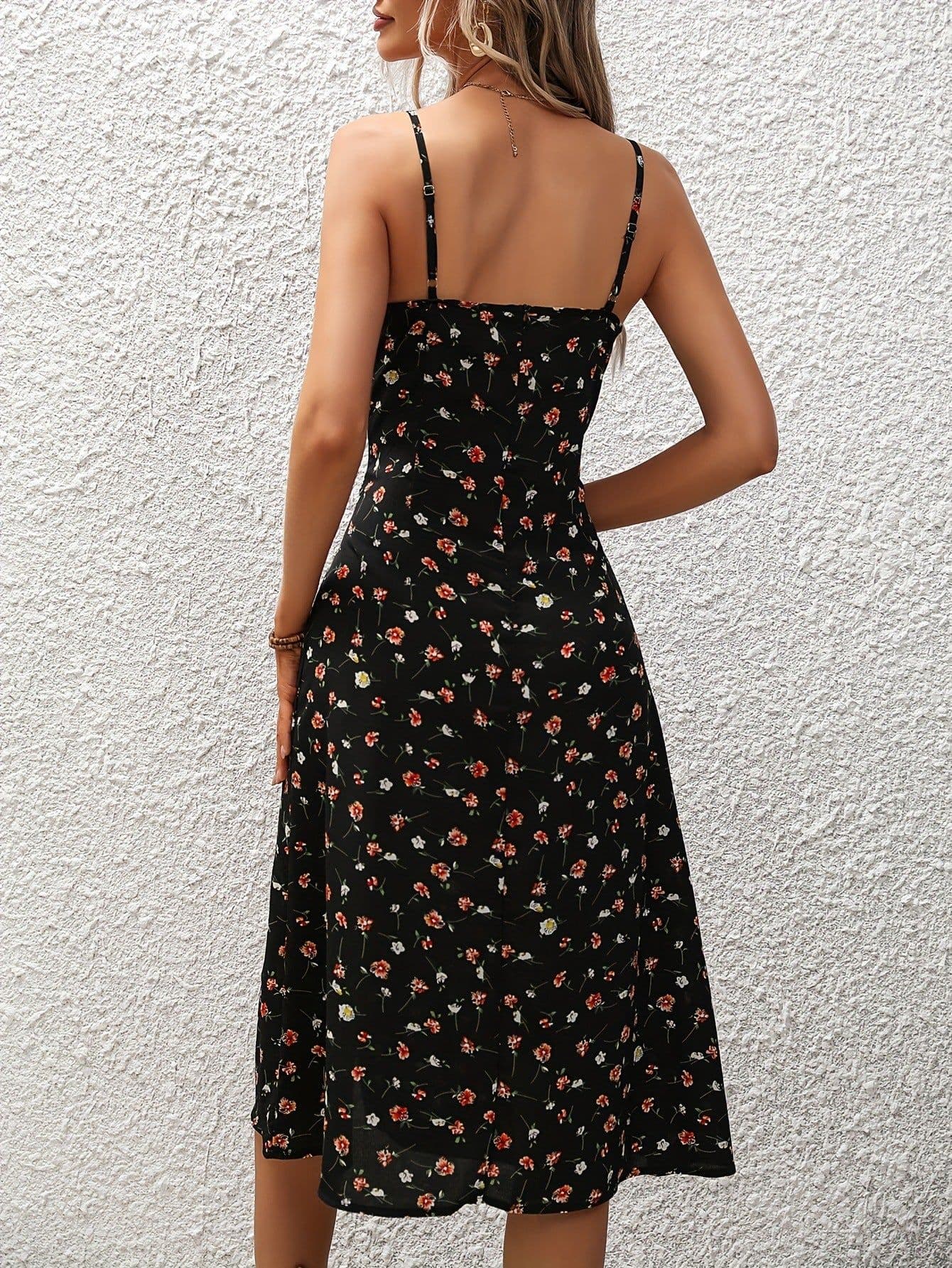 image-New Polka Dot Print Suspender Dress Summer Sexy Slit Long Dresses For Womens Clothing