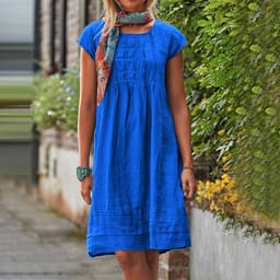 image-Fashion U-neck Short Sleeve Dress Summer Solid Straight Dresses Womens Clothing