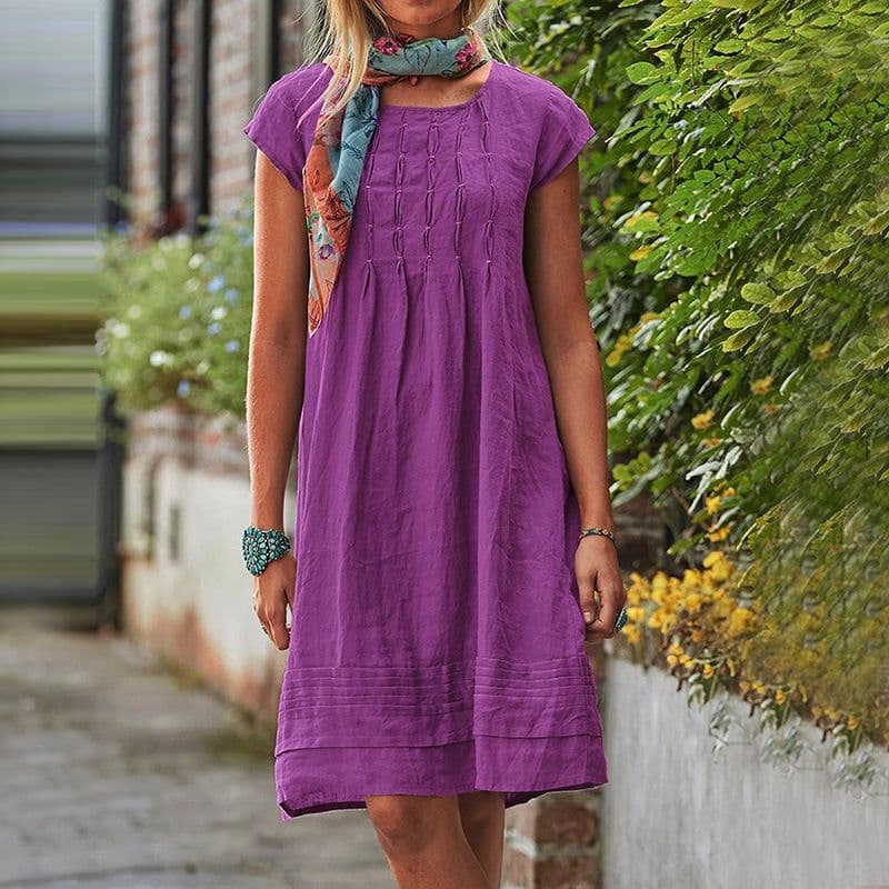 image-Fashion U-neck Short Sleeve Dress Summer Solid Straight Dresses Womens Clothing