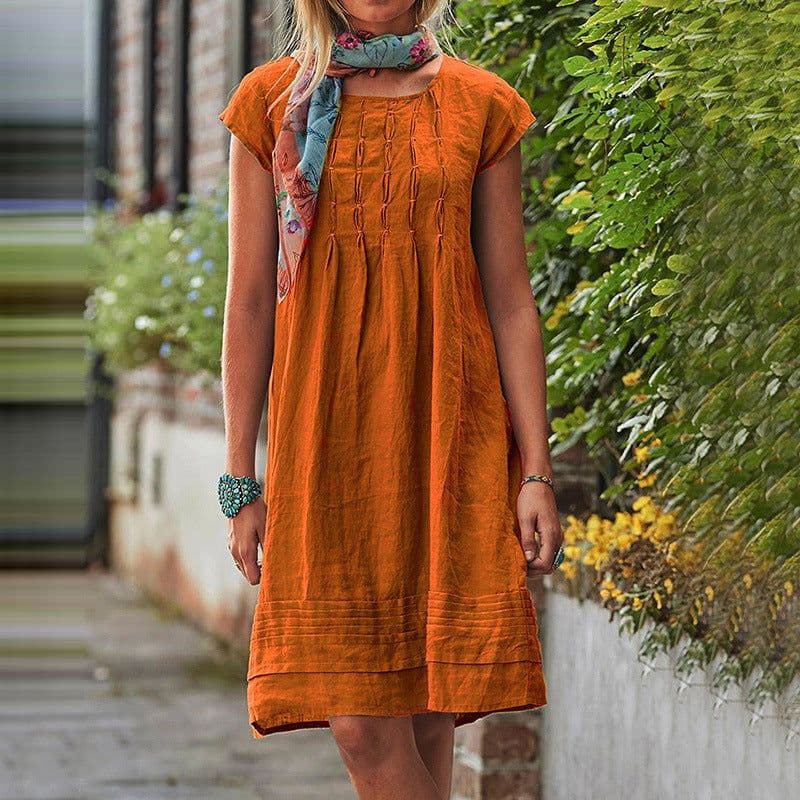 image-Fashion U-neck Short Sleeve Dress Summer Solid Straight Dresses Womens Clothing