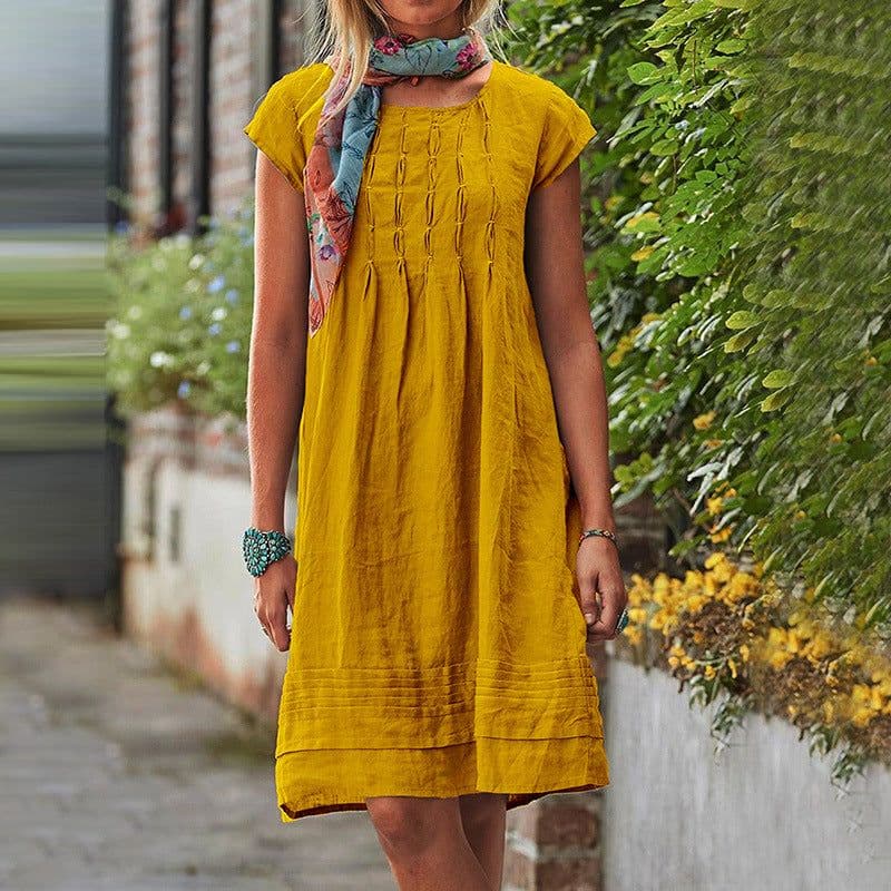 image-Fashion U-neck Short Sleeve Dress Summer Solid Straight Dresses Womens Clothing