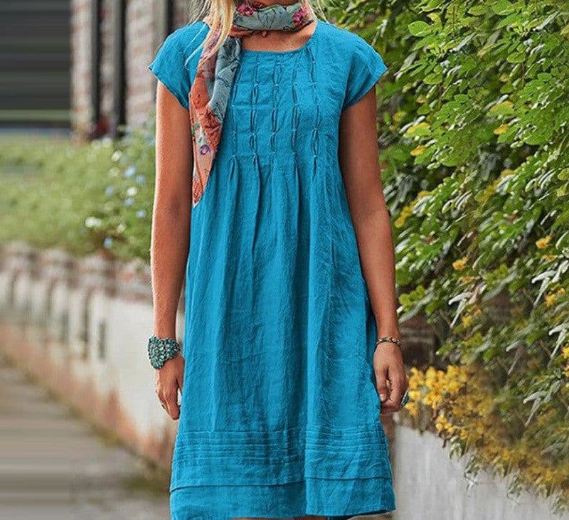 image-Fashion U-neck Short Sleeve Dress Summer Solid Straight Dresses Womens Clothing