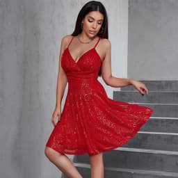 image-Autumn And Winter New Women's Sexy Gorgeous Sequined Dress Pleated Cross Strap Vacation Style Dress