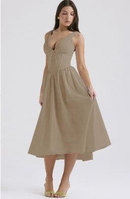 image-V-neck A-line Dress Summer Pleated Floral Print Tight Waist Swing Dresses With Pockets Womens Clothing