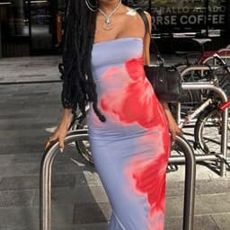 image-Slim Slit Tube Long Dress Summer Sexy Pint Party Beach Dresses Women's Clothing