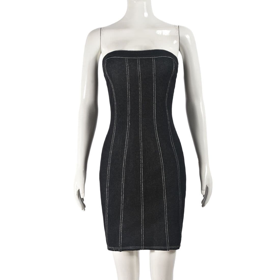 image-Fashion Backless Tube Denim Dress Summer Sexy Y2K Slim Short Dresses For Women Clothing