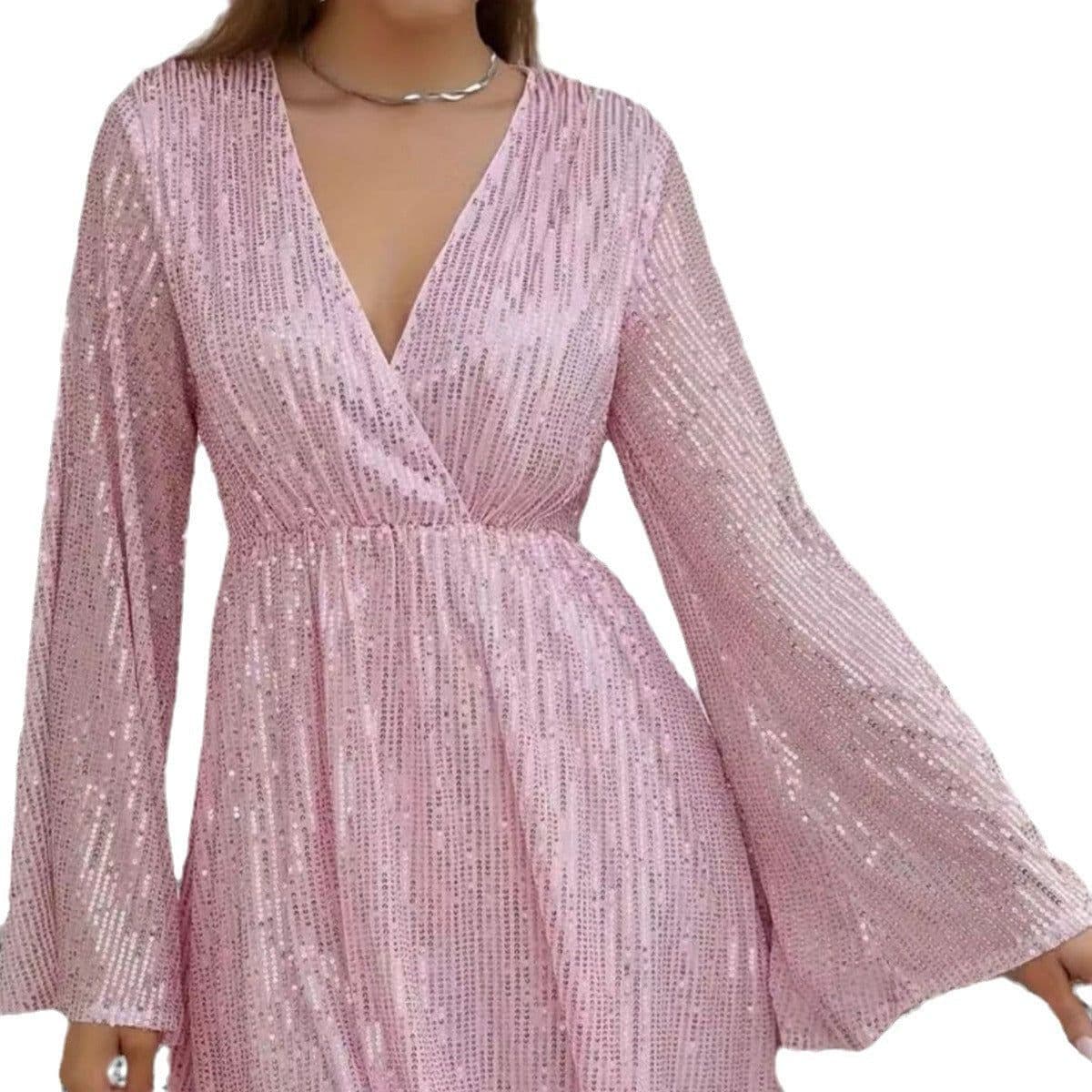 image-V-neck Sequin Waist Slimming Senior Party Evening Dress
