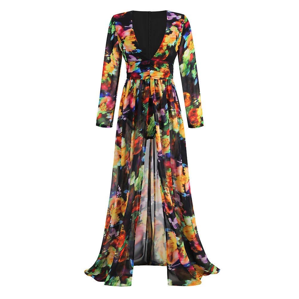 image-V-neck Split Comfort And Casual Dress