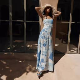 image-Flower Print Lace Sling Dress Sexy Backless Bow Suspender Long Dresses Womens Clothing