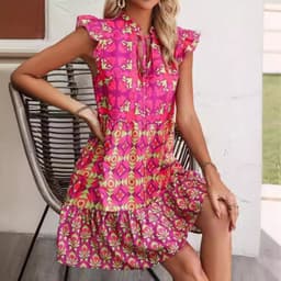 image-Printed Sleeveless Dress Summer Fashion V-Neck Lace-up Straight Dresses For Womens Clothing