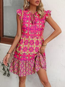 image-Printed Sleeveless Dress Summer Fashion V-Neck Lace-up Straight Dresses For Womens Clothing