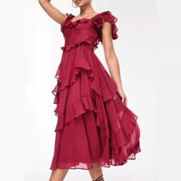 image-Summer Holiday Ruffled Short-sleeved Dress Fashion Backless Square Neck Long Dresses For Party Womens Clothing