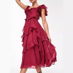 image-Summer Holiday Ruffled Short-sleeved Dress Fashion Backless Square Neck Long Dresses For Party Womens Clothing