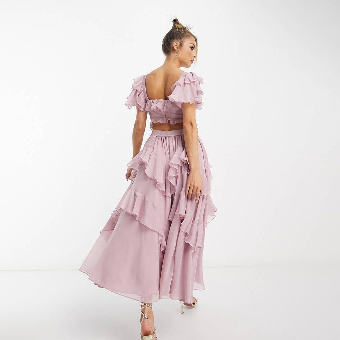 image-Summer Holiday Ruffled Short-sleeved Dress Fashion Backless Square Neck Long Dresses For Party Womens Clothing