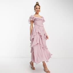 image-Summer Holiday Ruffled Short-sleeved Dress Fashion Backless Square Neck Long Dresses For Party Womens Clothing