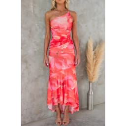 image-Flowers Print One-shoulder Dress Summer INS Casual Suspender Long Dresses Womens Clothing