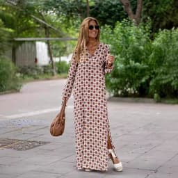 image-Summer Geometric Printed V-neck Long Dress Fashion Long Sleeve Slit Dresses For Women