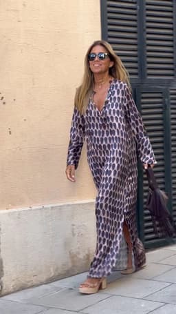 image-Summer Geometric Printed V-neck Long Dress Fashion Long Sleeve Slit Dresses For Women