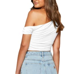 image-Slim One-shoulder Oblique Collar Crop Vest Summer Sexy Off-shoulder Pleated Irregular Top Womens Clothing