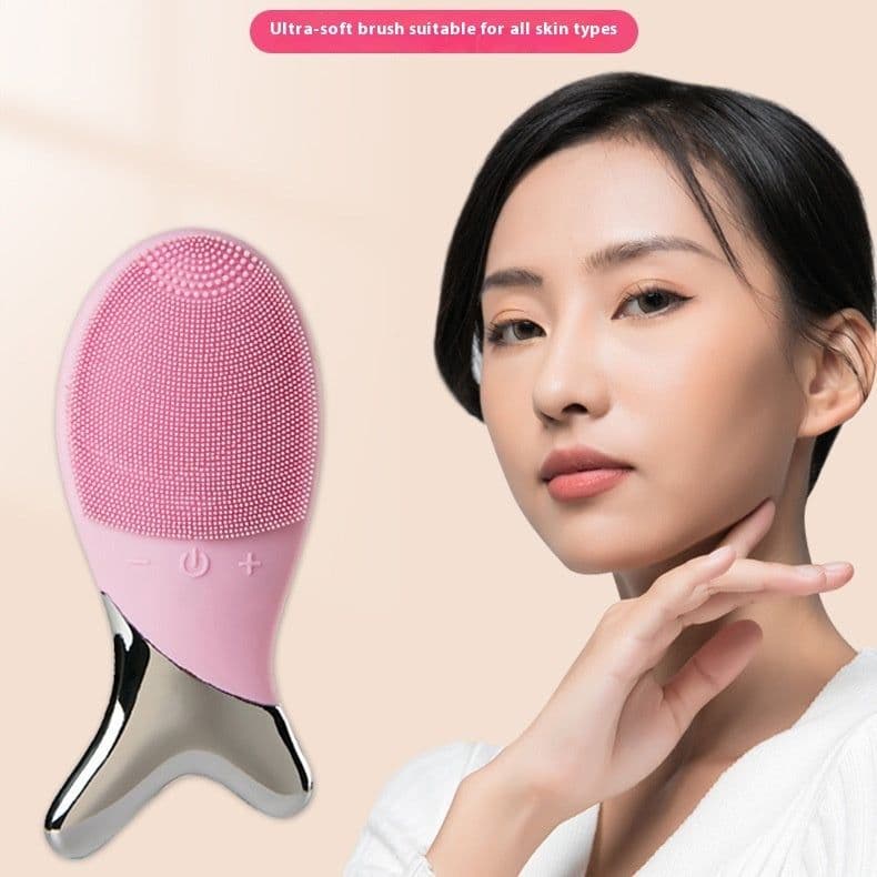 image-Silicone Gel Cleansing System Electric Facial Nstrument Cleaning Brush Pores Inductive Therapeutical Instrument Vibration Massager