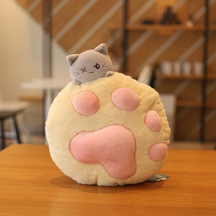 image-Plush Cat Paw Pillow Stuffed Funtional Cartoon Animal Quilt Home Sofa Decor Plushie Props