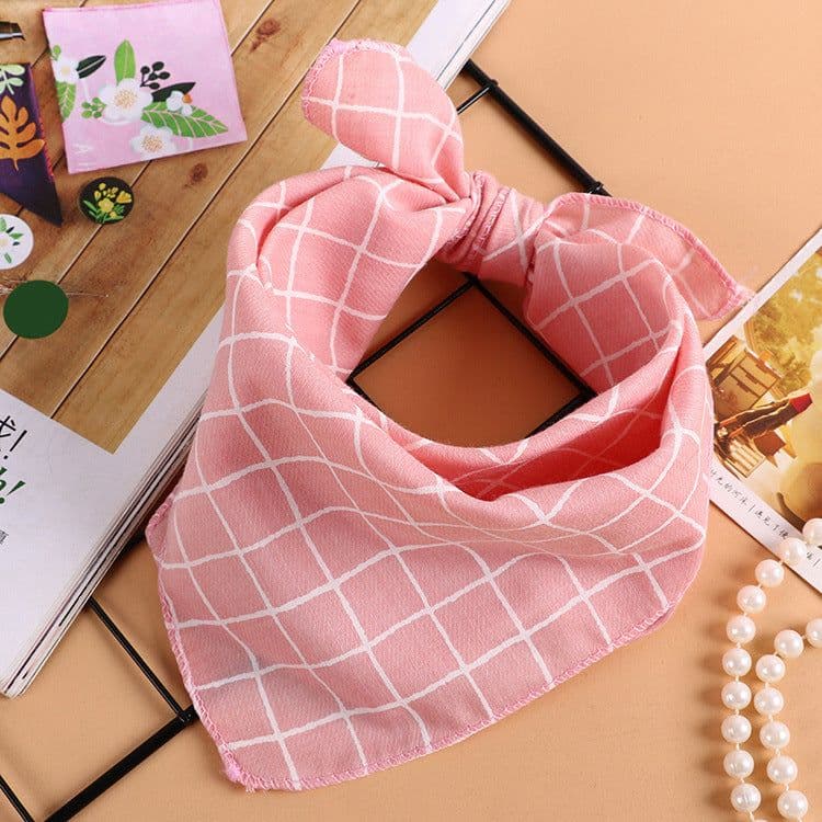 image-Cotton and Linen Checkered Printed Silk Scarf 45CM