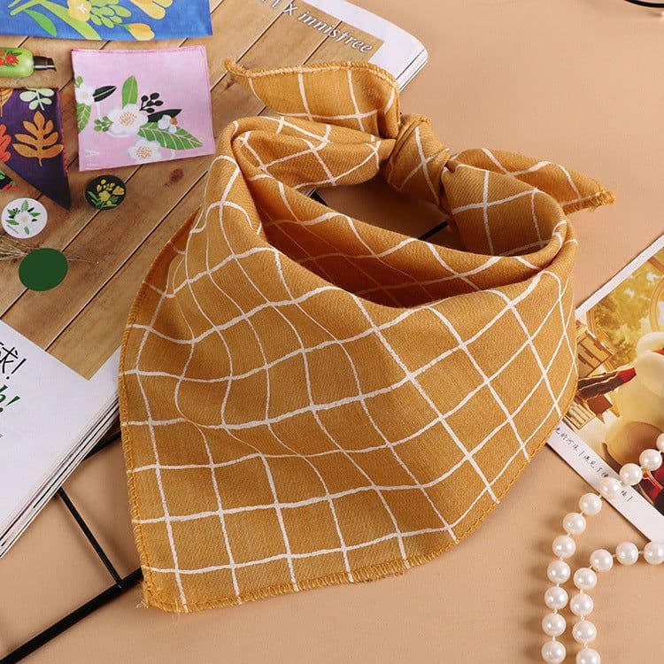 image-Cotton and Linen Checkered Printed Silk Scarf 45CM