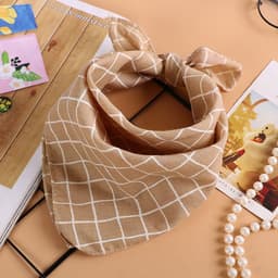 image-Cotton and Linen Checkered Printed Silk Scarf 45CM