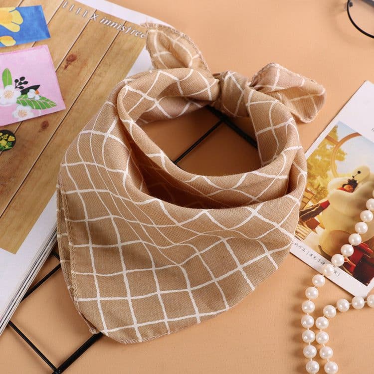 image-Cotton and Linen Checkered Printed Silk Scarf 45CM