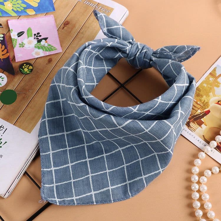 image-Cotton and Linen Checkered Printed Silk Scarf 45CM