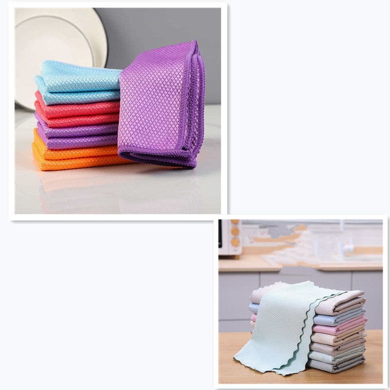 image-Fish Scale Rag Seamless Glass Cleaning Kitchen Absorbent Towel