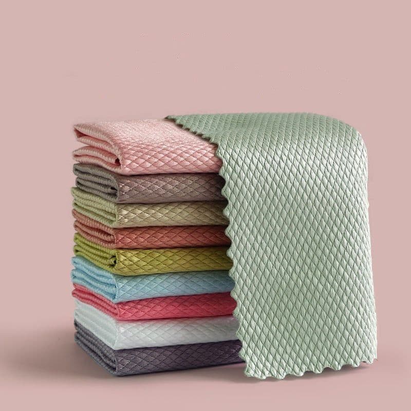 image-Fish Scale Rag Seamless Glass Cleaning Kitchen Absorbent Towel
