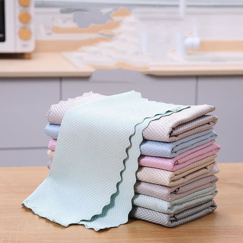 image-Fish Scale Rag Seamless Glass Cleaning Kitchen Absorbent Towel