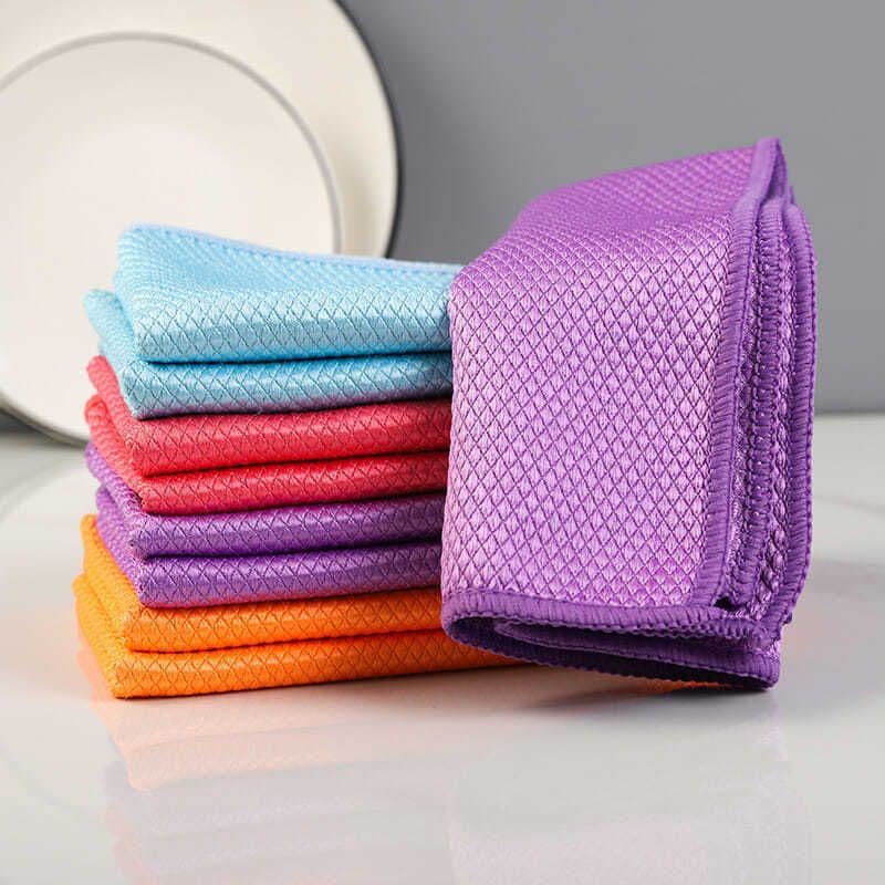 image-Fish Scale Rag Seamless Glass Cleaning Kitchen Absorbent Towel
