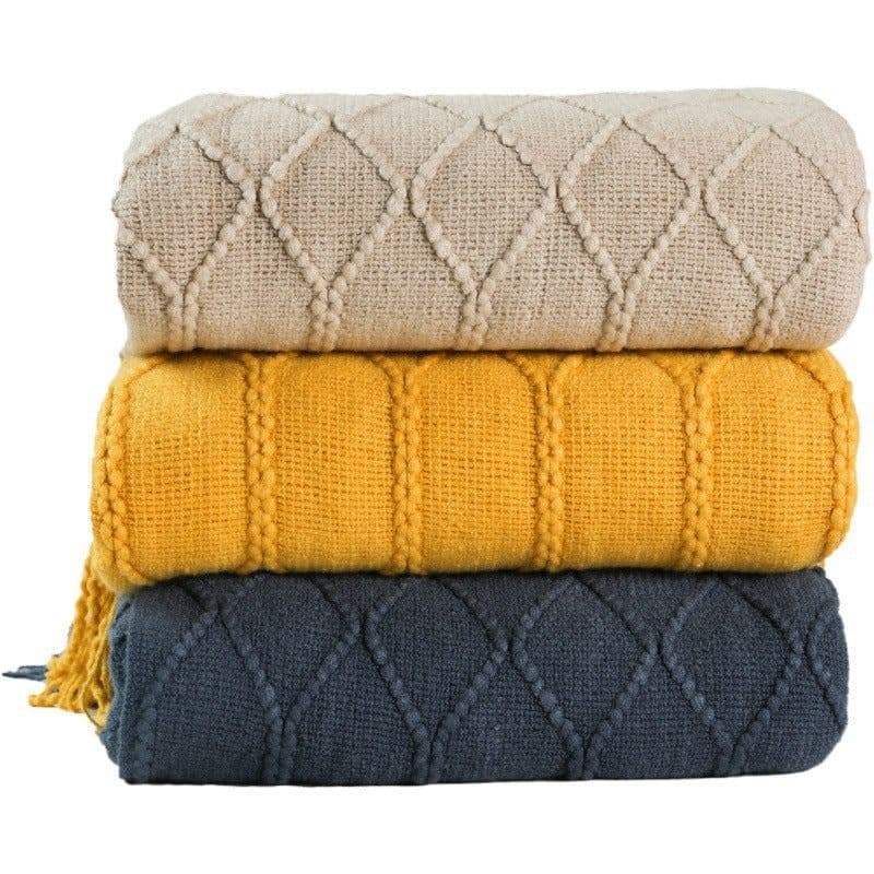 image-Pure Color Coral Fleece Knitted Sofa Blanket