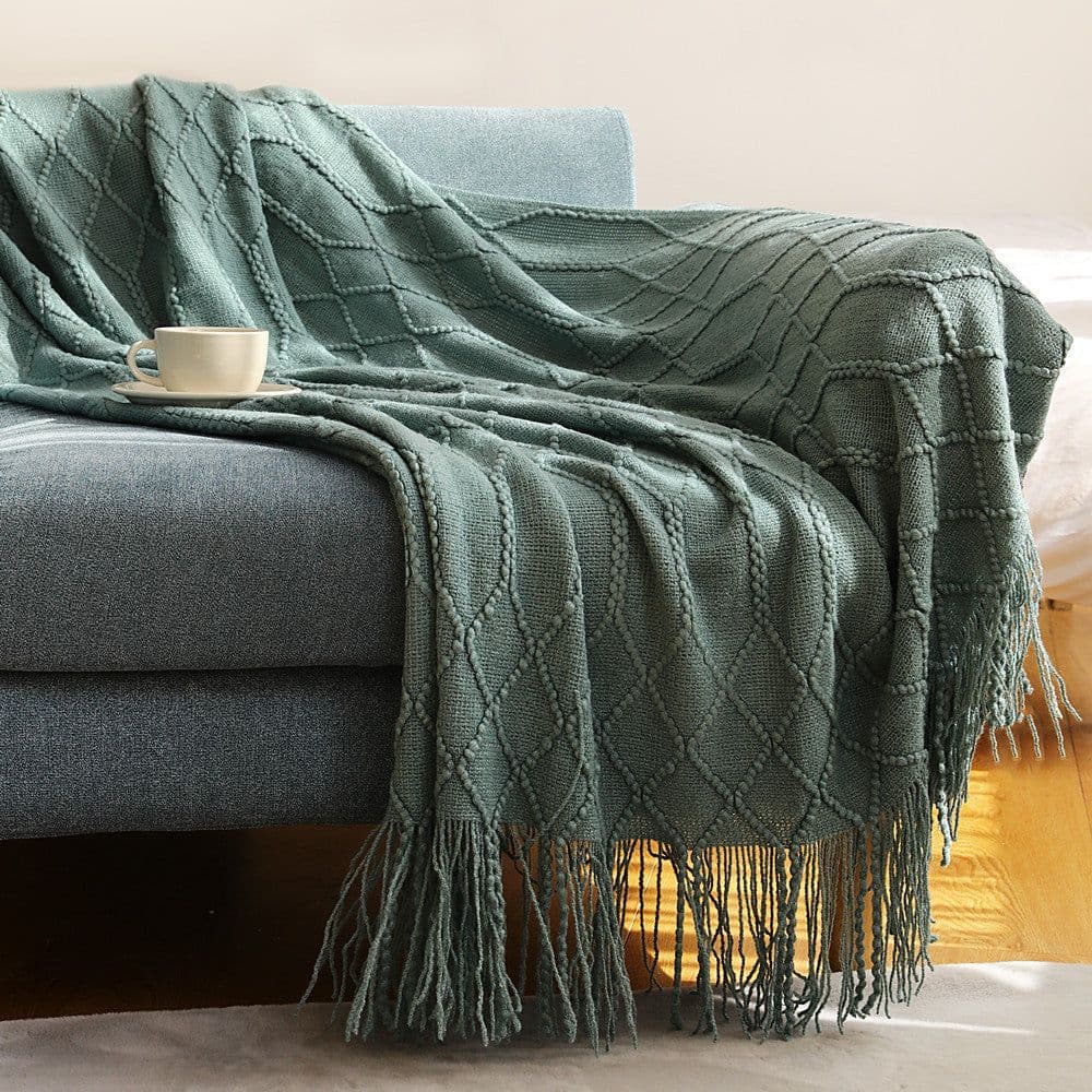 image-Pure Color Coral Fleece Knitted Sofa Blanket